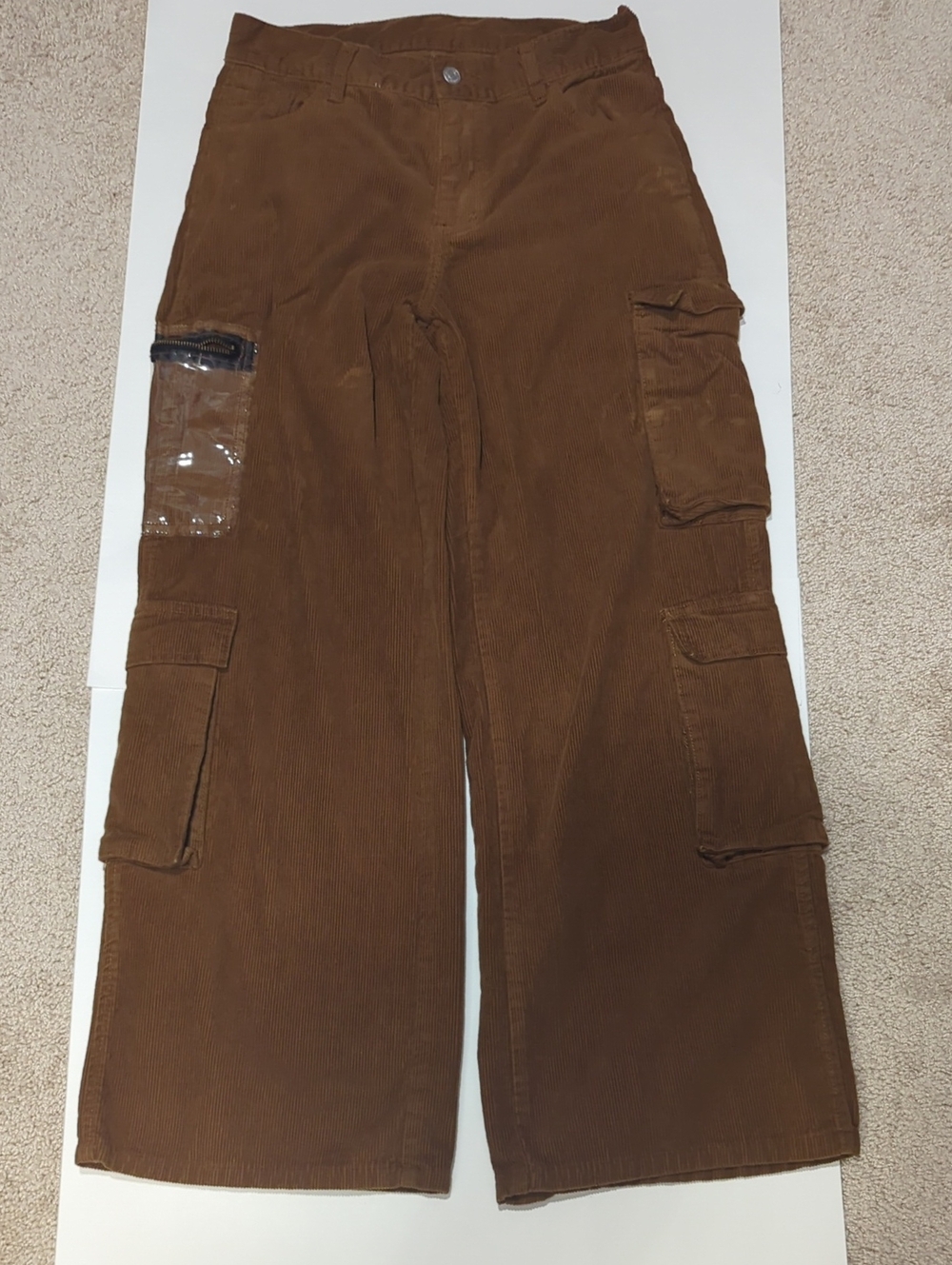 Vintage Pacific Sunwear Brown Corduroy Cargo Pants with PVC Pocket Detail